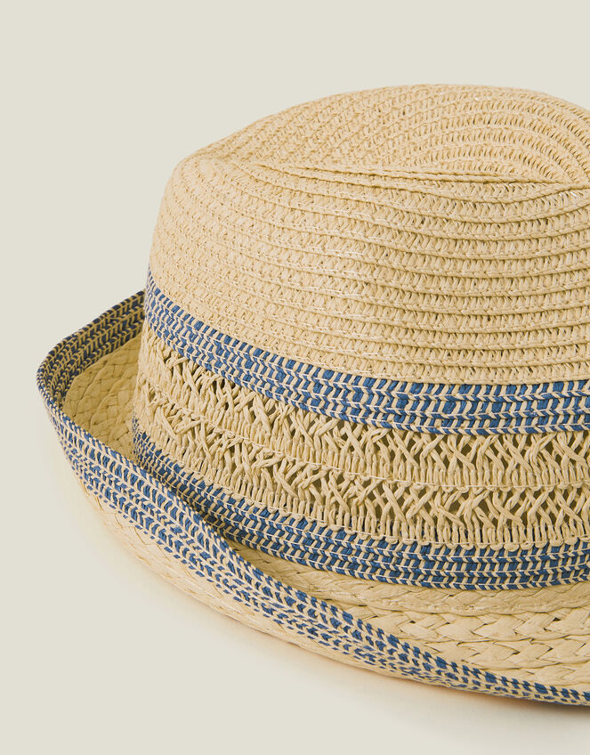 Woven Straw Trilby Hat, , large