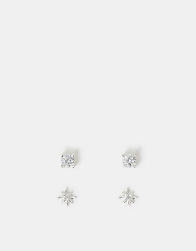 2-Pack Sterling Silver-Plated Star Stud Earrings, , large