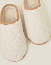 Quilted Faux Shearling Mule Slippers, Cream (CREAM), large