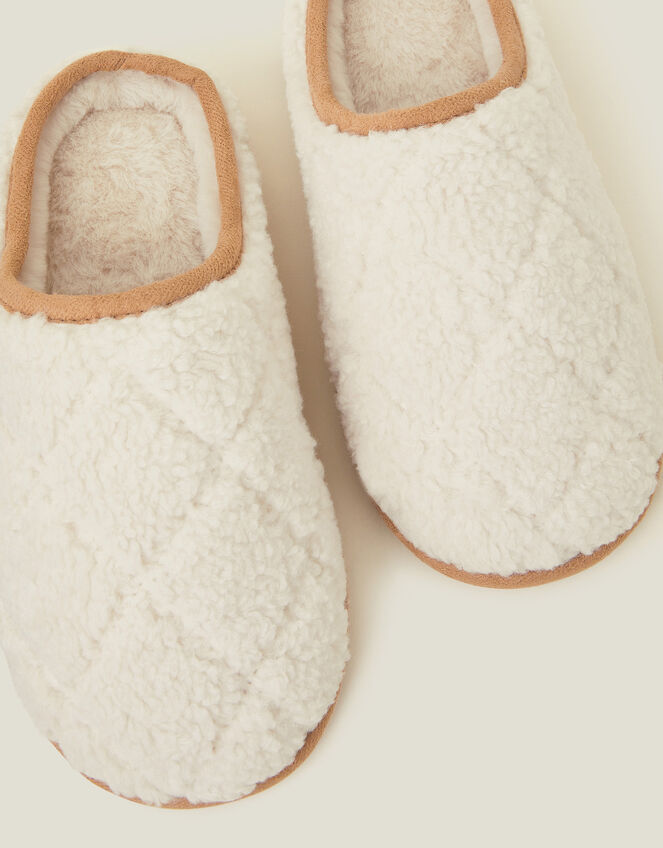 Quilted Faux Shearling Mule Slippers, Cream (CREAM), large