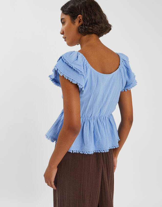 Sleeveless Frilly Tassel Top, Blue (BLUE), large