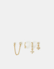 5-Pack 14ct Gold-Plated Mixed Chain Star Earrings, , large