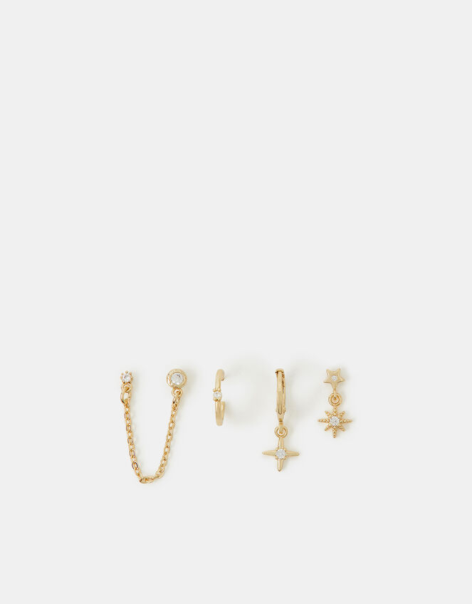 5-Pack 14ct Gold-Plated Mixed Chain Star Earrings, , large