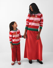 Girls Slogan Stripe Christmas Jumper, Multi (BRIGHTS MULTI), large