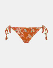 Floral Print Tie Side Bikini Bottoms, Orange (RUST), large