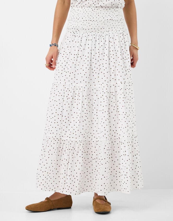 Polka Dot Tiered Maxi Skirt, Ivory (IVORY), large