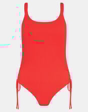 Rib Tie-Side Swimsuit, Orange (CORAL), large