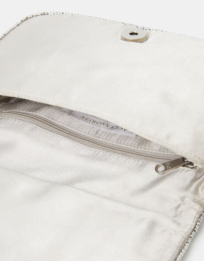 Embellished Fold Over Clutch Bag, Silver (SILVER), large