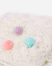 Girls Pom-Pom Mitten Gloves, Ivory (IVORY), large