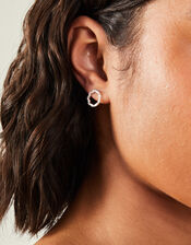 Sterling Silver-Plated Sparkle Circle Stud Earrings, , large
