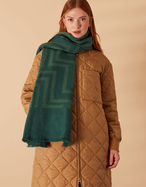 Geometric Super-Soft Blanket Scarf Green, Green (GREEN), large