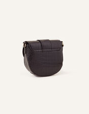 Faux Croc Ring Detail Saddle Bag, Black (BLACK), large