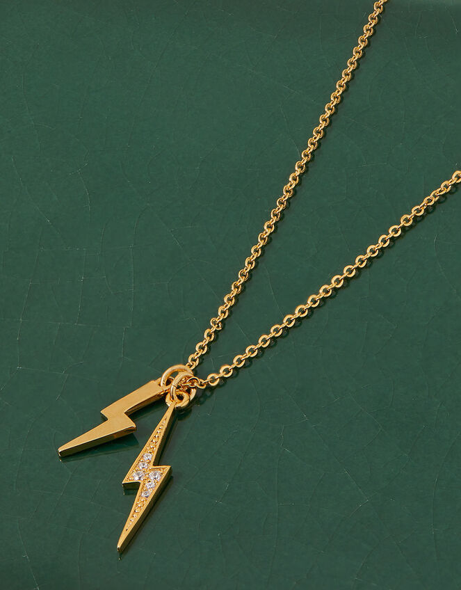 14ct Gold-Plated Sparkle Lightning Bolt Pendant Necklace, , large