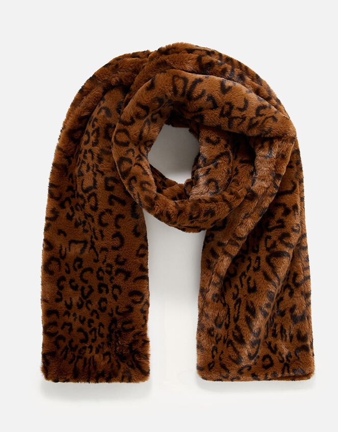 Leopard Luxe Faux Fur Scarf, , large