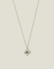 Sterling Silver-Plated Aventurine Clover Pendant Necklace, , large
