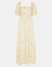 Embroidered Puff Sleeve Maxi Dress, Natural (NATURAL), large