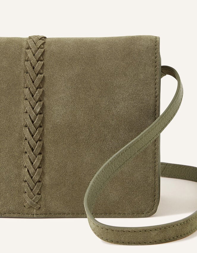 Suede Stitch Detail Cross-Body Bag, Green (KHAKI), large