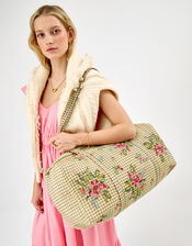 Floral Embroidered Check Weekend Bag, , large