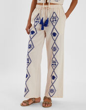 Tropical Embroidered Trousers, Natural (NATURAL), large