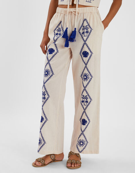 Tropical Embroidered Trousers, Natural (NATURAL), large