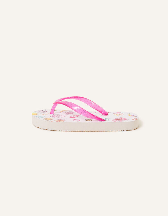 Girls Shell Print Flip Flops, Multi (PASTEL-MULTI), large