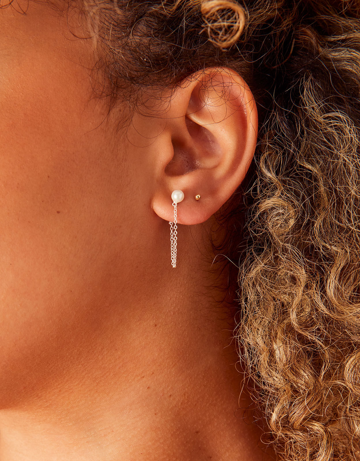 Pearl chain sales stud earrings