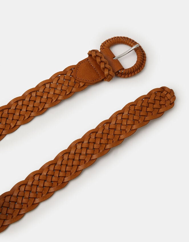 Plaited Leather Belt , Tan (TAN), large