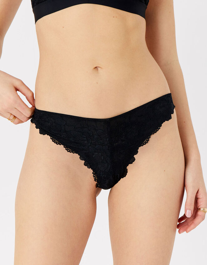 Floral Lace Brazilian Knickers, Black (BLACK), large