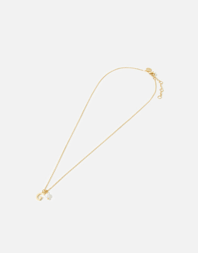 Gold-Plated Initial Mini Pearl Pendant Necklace, Gold (GOLD), large