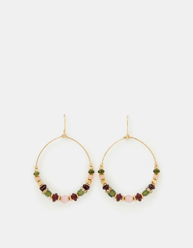 Beaded Wire Hoop Earrings, , large