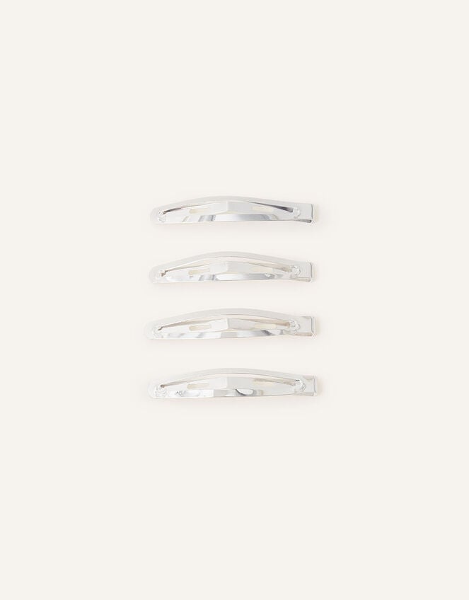 Metal Snap Hair Clips 4 Pack, Silver (SILVER), large