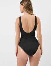 Knot Front Shaping Swimsuit, Black (BLACK), large