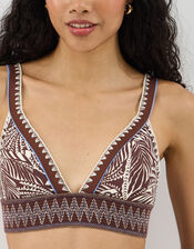 Palm Print Band Bikini Top, Brown (BROWN), large