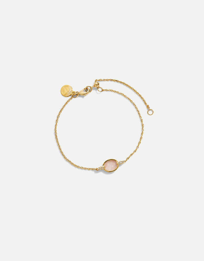 14ct Gold-Plated Healing Stone Rose Quartz Bracelet, , large
