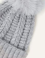 Pom-Pom Beanie Hat, Grey (GREY), large