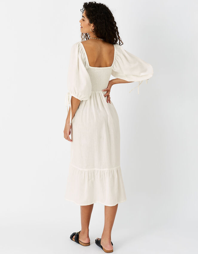 Puff Sleeve Textured Midi Dress, White (WHITE), large