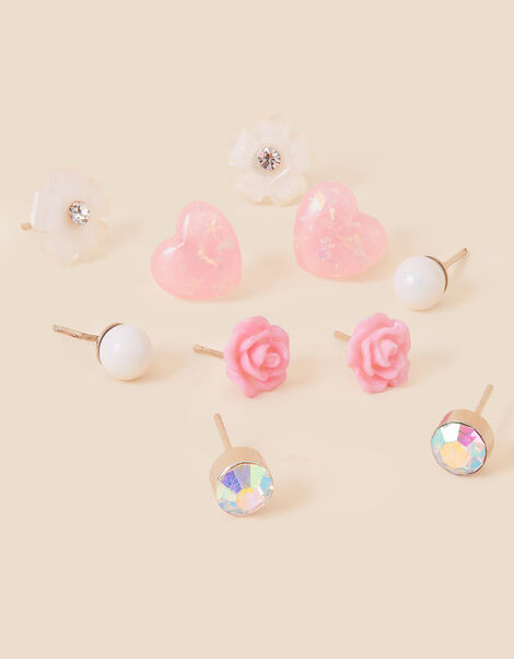 Girls Embellished Pierced Stud Earrings 5 Pack, , large