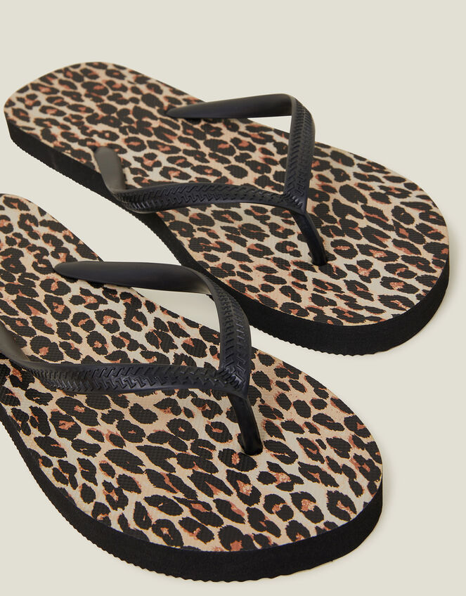 Leopard Print Flip Flops, Multi (DARKS MULTI), large