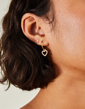 2-Pack 14ct Gold-Plated Heart Earrings, , large