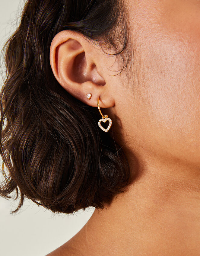 2-Pack 14ct Gold-Plated Heart Earrings, , large