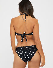 Polka Dot Tie Front Bikini Top, Black (BLACK), large