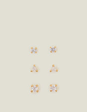 3-Pack 14ct Gold-Plated Spakle Shape Stud Earrings, , large