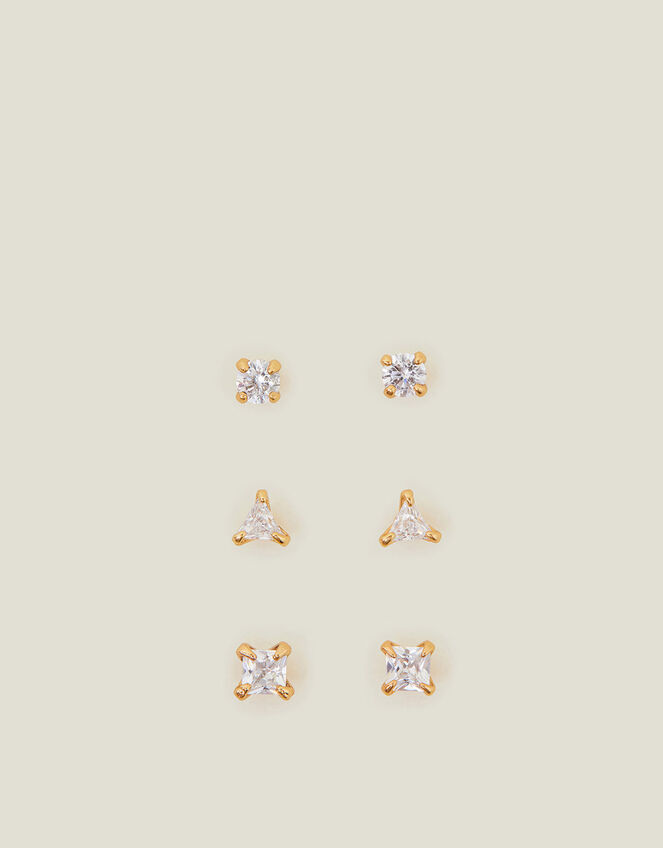 3-Pack 14ct Gold-Plated Spakle Shape Stud Earrings, , large