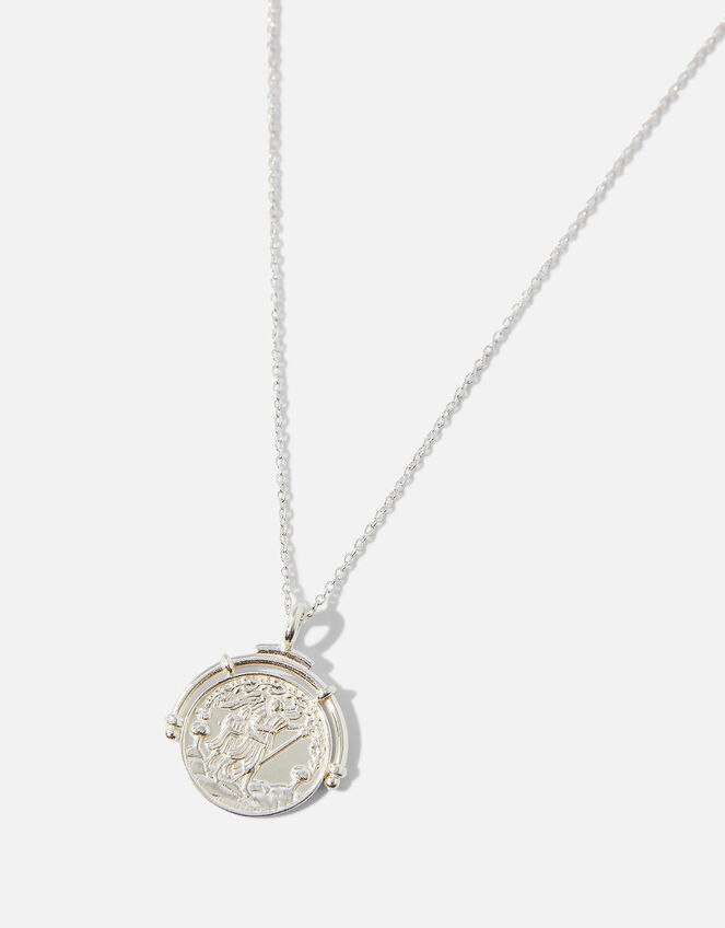 Sterling Silver Disc Pendant Necklace, , large