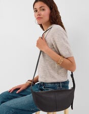 Leather Sling Crossbody Bag, Black (BLACK), large