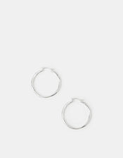 Sterling Silver-Plated Large Molten Hoop Earrings, , large