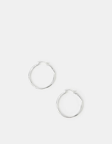 Sterling Silver-Plated Large Molten Hoop Earrings, , large
