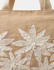 Palm Tree Embroidered Woven Beach Bag, , large