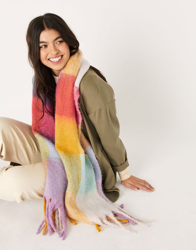Super-Fluffy Colour-Block Scarf, , large