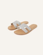 Beaded Slip On Sandals, Silver (SILVER), large